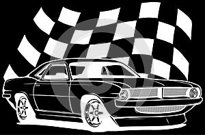 Muscle cars line art. Automotive vector illustration. Vintage sports car design for label, badge, advertisement or sign.