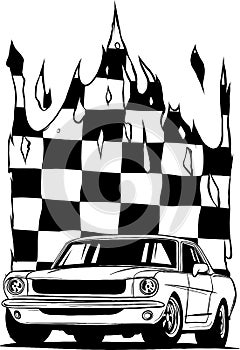 Muscle cars line art. Automotive vector illustration. Vintage sports car design for label, badge, advertisement or sign.