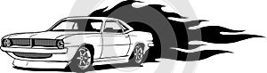 Muscle cars line art. Automotive vector illustration. Vintage sports car design for label, badge, advertisement or sign.