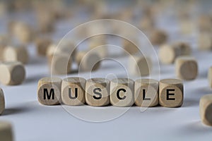 Muscle - cube with letters, sign with wooden cubes