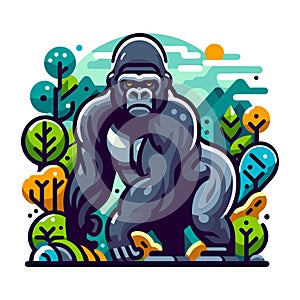 muscle gorilla ape monkey mascot design logo vector illustration isolated on white background