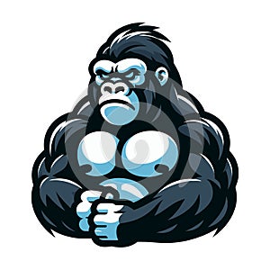 muscle gorilla ape monkey mascot design logo vector illustration isolated on white background