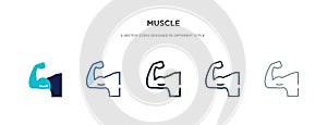 Muscle icon in different style vector illustration. two colored and black muscle vector icons designed in filled, outline, line