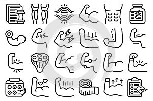 Muscle icons set outline vector. Fiber tissue