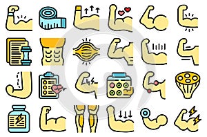 Muscle icons set vector color outline