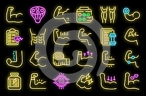 Muscle icons set vector neon