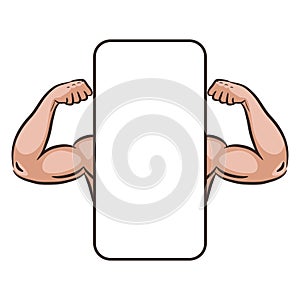 Muscle male arms mobile app vector banner template.