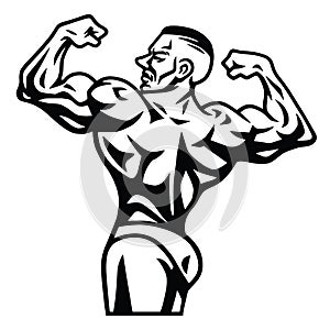 Muscle Man Flexing Body Gym Logo Bodybuilder Muscly Strong Man Pose Mascot Fitness Design Illustration Vector Template