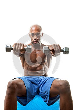 Muscle Man Holding Dumbells