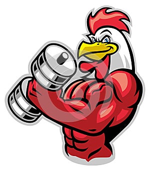 Muscle rooster holding the barbell photo