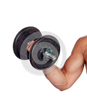 Muscled arm lifting weights