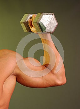 Muscled arm with weight