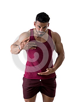 Muscleman showing empty blank space on his shirt