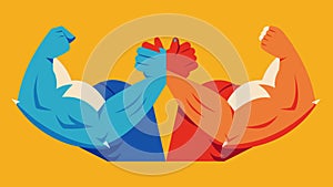 Muscles ripple as competitors use all their might in the arm wrestling championship.. Vector illustration. photo