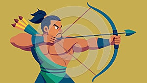 Muscles taut brow furrowed in concentration the archer takes a deep breath before firing.. Vector illustration.