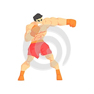 Muscly Man Boxing Martial Arts Fighter, Fighting Sports Professional In Traditional Fighting Sportive Clothing