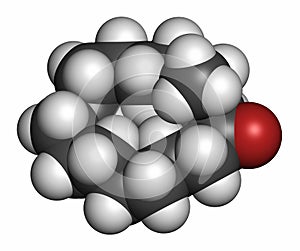 Muscone musk odor molecule, 3D rendering. Atoms are represented as spheres with conventional color coding: hydrogen white,.