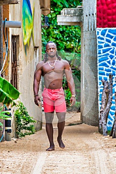 Muscular African American Man Walking