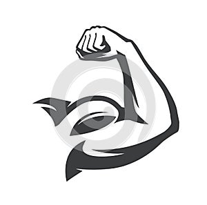 Muscular arm with clenched fist. Gym, power symbol