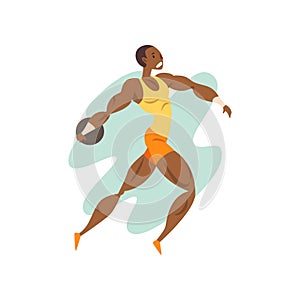 Muscular athlete man throwing a kernel, professional sportsman at sporting championship athletics competition vector