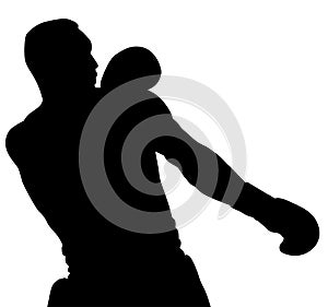 Muscular athlete, professional boxer beats a boxing jab straight punch beats volerkraft with boxing gloves. silhouette