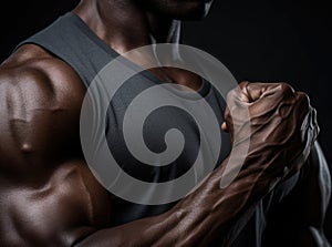 Muscular black man flexing his biceps, AI