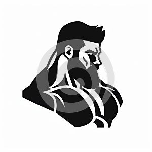 Muscular Black And White Beard Logo Design