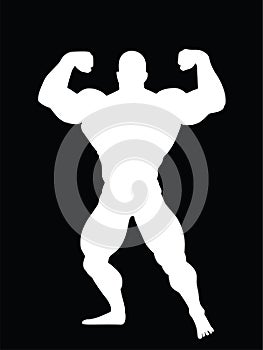 Muscular bodybuilder vector silhouette illustration isolated on black background. Sport man strong arms.