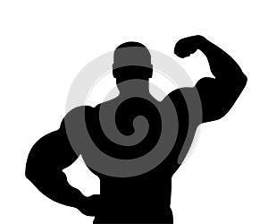 Muscular bodybuilder vector silhouette illustration isolated on white background.