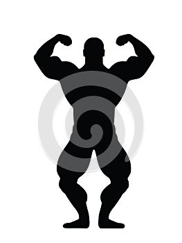 Muscular bodybuilder vector silhouette illustration isolated on white background. Sport man strong arms.