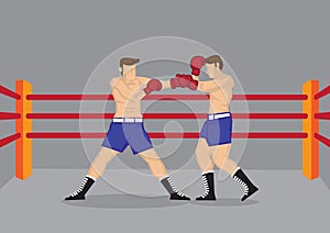 Muscular Boxers Fighting in Boxing Ring Vector Illustration