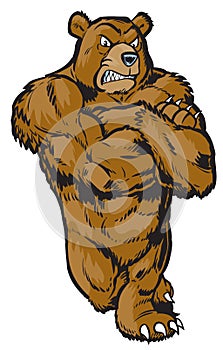 Muscular Cartoon Bear Mascot Leaning