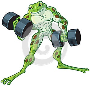 Muscular Cartoon Frog Curling Dumbbells