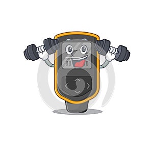 Muscular dive computer mascot design with barbells during exercise