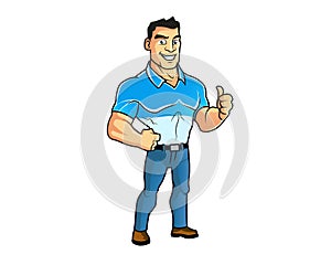 Muscular Guy Showing Thumb Up Cartoon photo