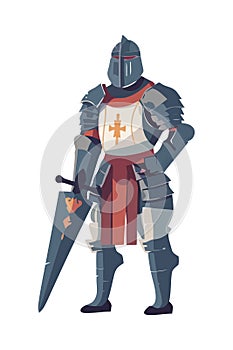 Muscular knights in armor, swords raised high