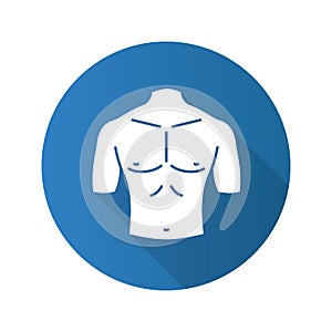 Muscular male chest flat design long shadow glyph icon