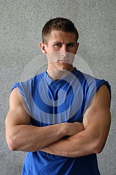 Muscular Man in a Blue T-shirt