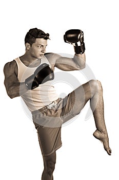 Muscular man boxing