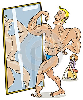 Muscular man in mirror
