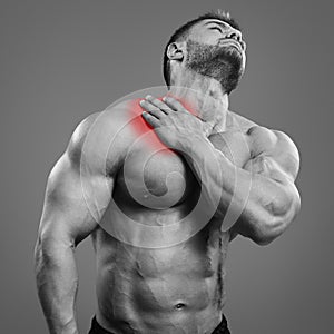 Muscular man neck pain