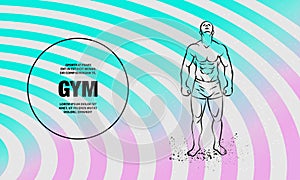 Muscular man posing with head up. Vector outline of Bodybuilder illustration.