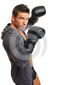 Muscular man ready to fight