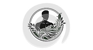 Muscular Man Silhouette with Organic Leaf Frame Logo