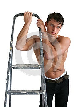 Muscular Man with a Stepladder