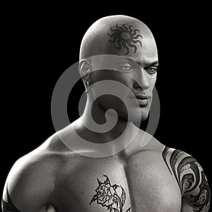 Muscular man with tattoos