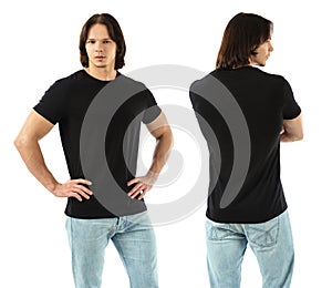 Muscular man wearing blank black shirt