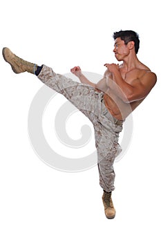 Muscular Marine high kick in Uniform