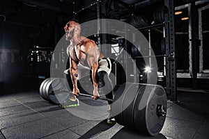 Muscular men lifting deadlift