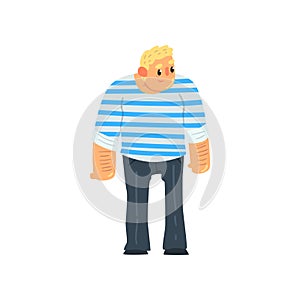 Muscular sailor man, seaman character in striped singlet vector Illustration on a white background